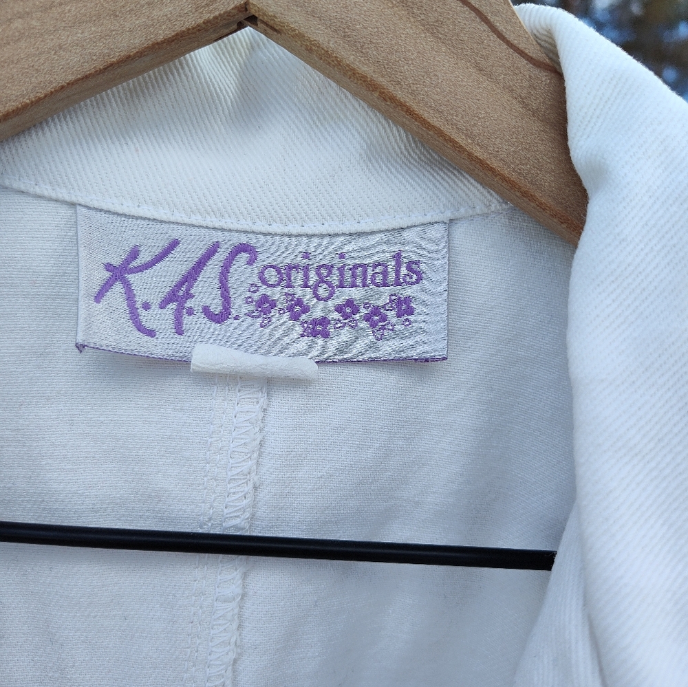 White Quilted Duster Jacket Upcycled Patchwork KAS Originals 80s Cotton One Size - Picture 7 of 16